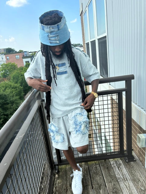 Distressed Denim Open Top Bicket Hat